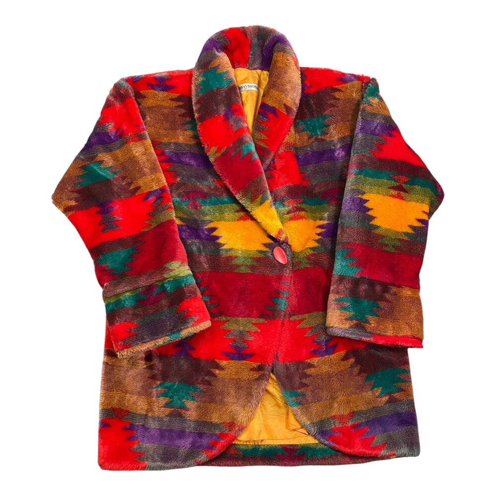 Vintage 80s Donnybrook Faux Fur Coat Aztec Print